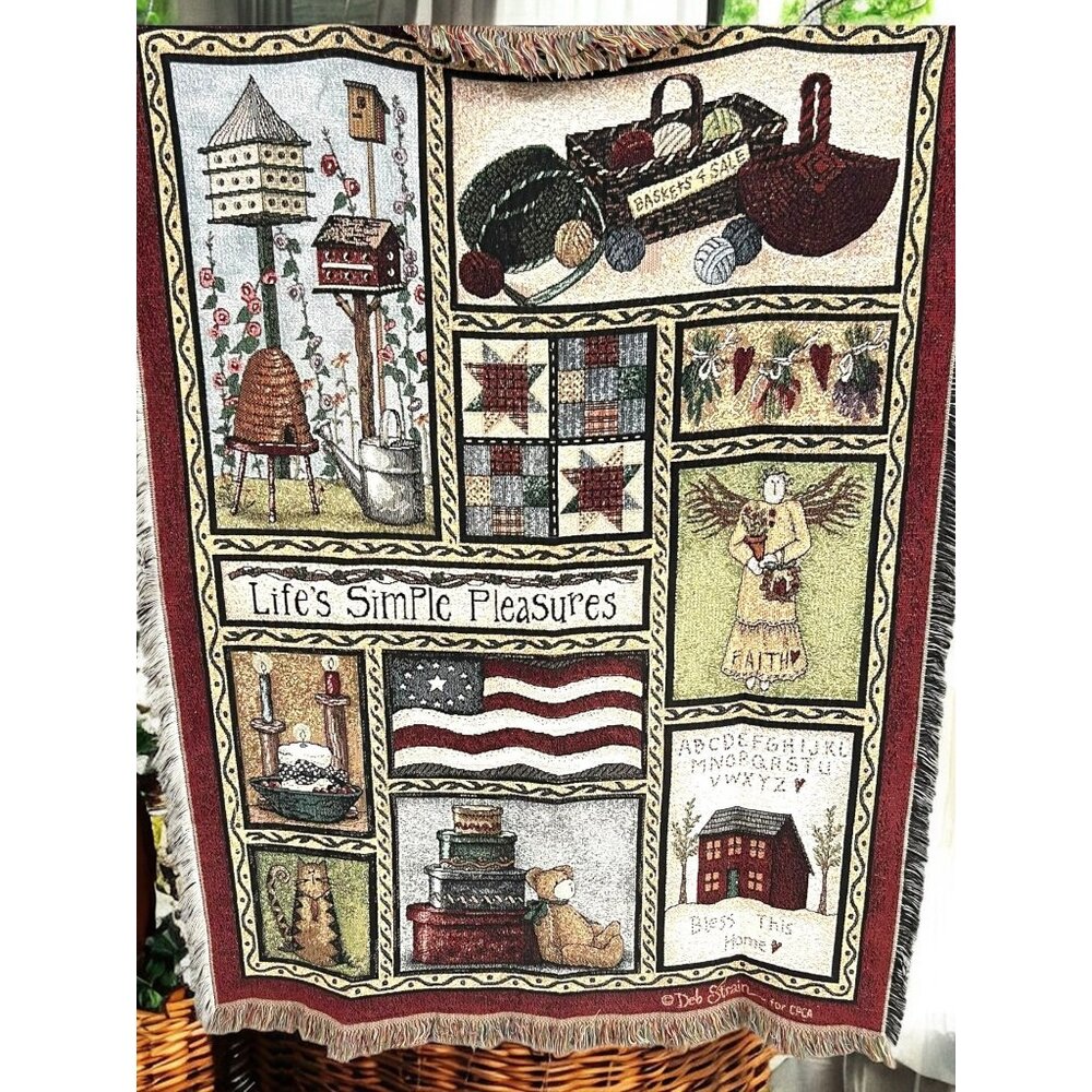 Deb Strain Life's Simple Pleasures" Tapestry Americana Folk Throw Blanket‎ 1994